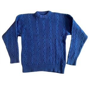 80s-90'S Eddie Bauer Black Tag | Blue Cotton Knit‎ Sweater Men's L Vintage
